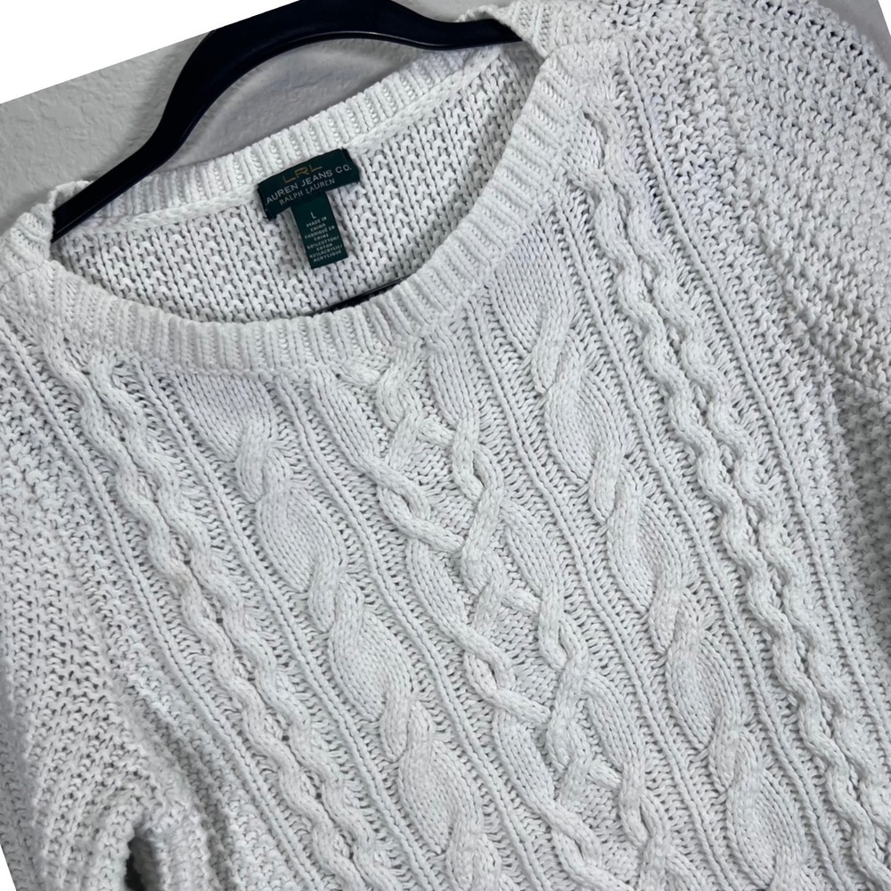 Lauren Jeans Co. Cable Knit Sweater Crewneck Cotton Blend White
Women's large